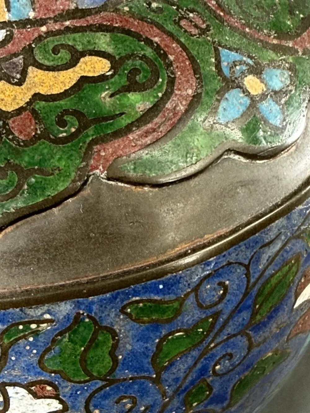 Antique Japanese Meiji Era Cloisonné Vase Intricate Floral Scroll Enamel Bronze